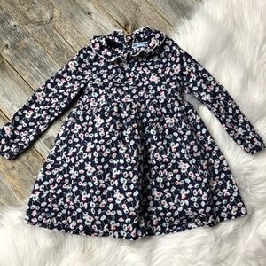 Jacadi Paris Floral Ruffle Collar Long Sleeve Dress Dark Blue Button Back- 24m